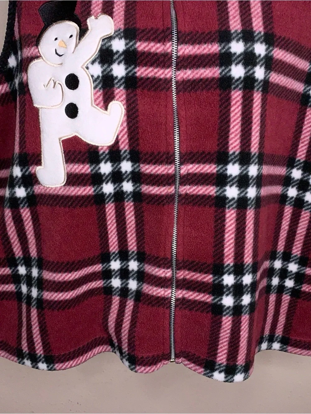 Medium Christopher And Banks Christmas Holiday Fleece Vest Plaid Snowman Plaid